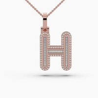 H Alphabet Gold Diamond Pendant