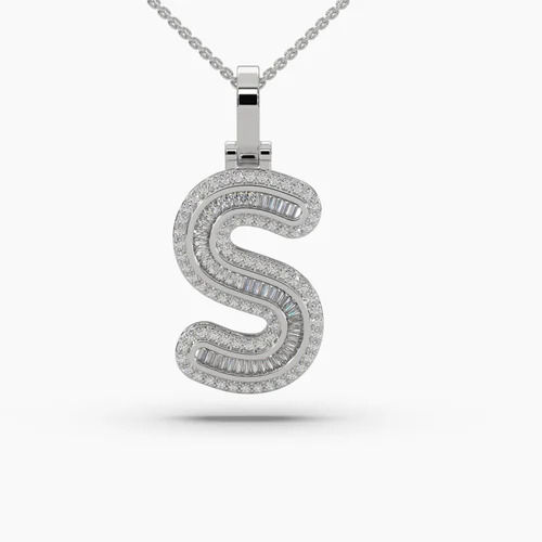 S Alphabet Gold Diamond Pendant
