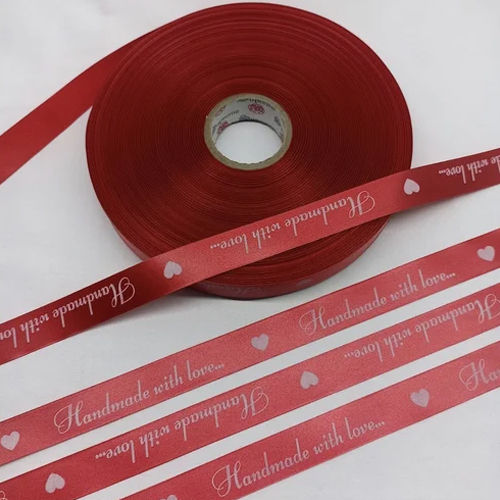 Red Printed Satin Labels Length: As Per Available  Meter (M)