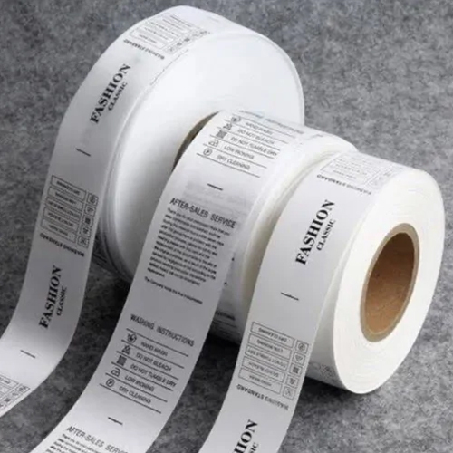 Taffeta Printed Labels - Round Shape, Length: Customizable, Color: White, Thickness: Customizable | Waterproof, Durable, Subtle Sheen Finish