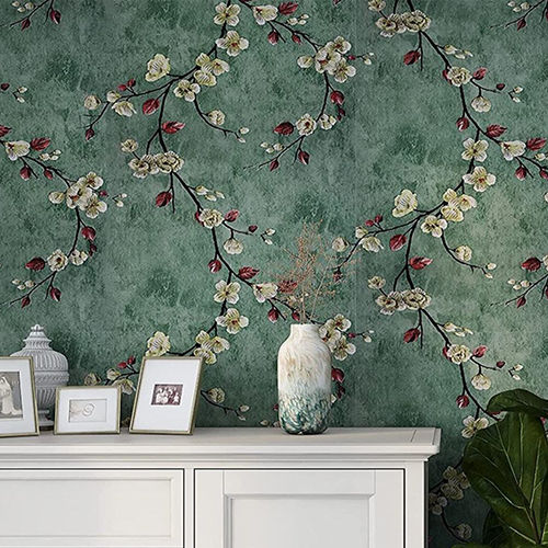 Vinyl 45x500cm Green Floral Wallpaper