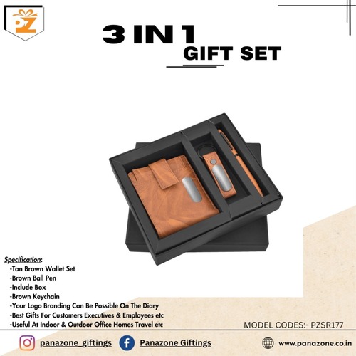 Orange Wallet Pendrive Pen 3 In 1 Gift Set PZSR177