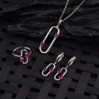 Ladies Gold Necklace Set - 10 Karat Gold With Lab-grown Gemstones, 9.30 Gm Weight | Includes Pendant, Earrings, And Ring In Elegant Packaging