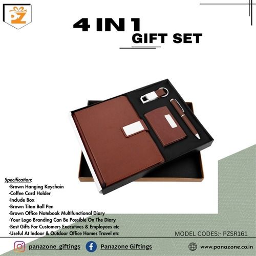 Brown Diary Pen Card Holder Keychain 4 In 1 Gift Set Pzsr161