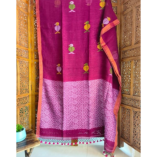 Pure Linen Fabric Jamdani Saree