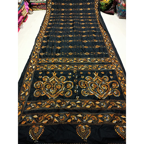 Art Silk Fabric Katha Hand Work Saree