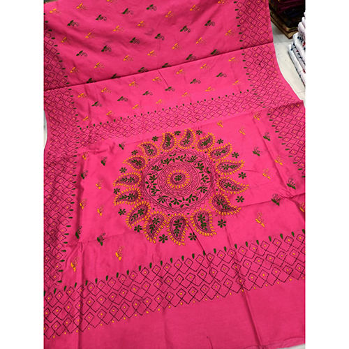 Pink Assam Silk Fabric Katha Work Saree