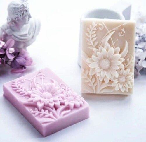 Rectangle Shape with Flower and Leaf Design Soap Moulds