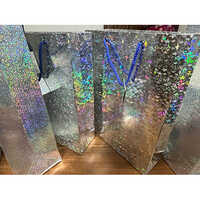 Holographic Paper Shopping Bag - Coated Paper, Customized Sizes & Colors | Embossed Finish, Flexi-loop & Rope Handles, Moisture Proof