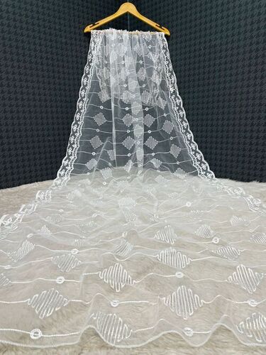 Fancy Net Dupatta - 2.25 Meters Long, 1.1 Meters Wide, White with Intricate Embroidery | Elegant Style, Versatile Drape, Ideal for Gifting, Soft Texture