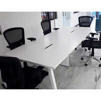 Wooden Conference Tables - Wood Material, Steel Frame, White Finish | Durable, Non-foldable, Indian Style Design For Conference Rooms