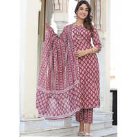 Indian Red Batik Print Three Piece Set