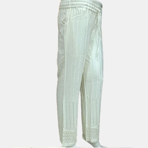 Off White Schiffli Flared Palazzo - Printed Design, Multicolor , Washable Fabric for Indian Ethnic Wear