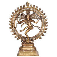 Brass Nataraja Statue - 18 Inches, Golden Finish, Polished Durability, Intricate Hindu Artistry