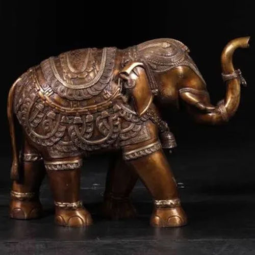 Solid Brass Elephant Statue - Color: Golden