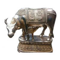 Silver Cow Statue - Brass Material, 32 Kilograms Weight | Silver Finish, Durable Design, Indian Decorative Style
