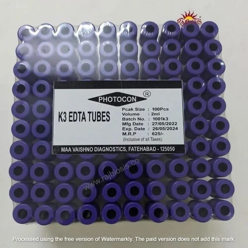 Blood Collection Tubes - Plastic 13x75mm, Purple 5ml | Contains K3 EDTA, Box of 100 for Hematology Testing
