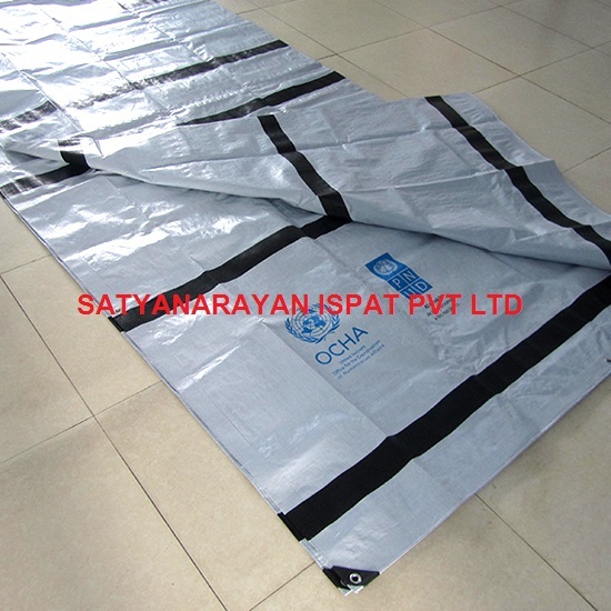 RELIEF TARPAULIN COVER WITH REINFORCEMENT BANDS