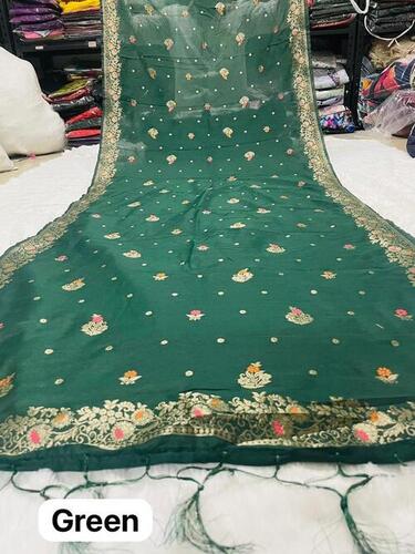 Green Banarasi cotton dupatta