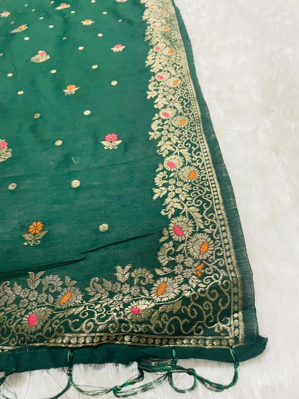 Green Banarasi cotton dupatta