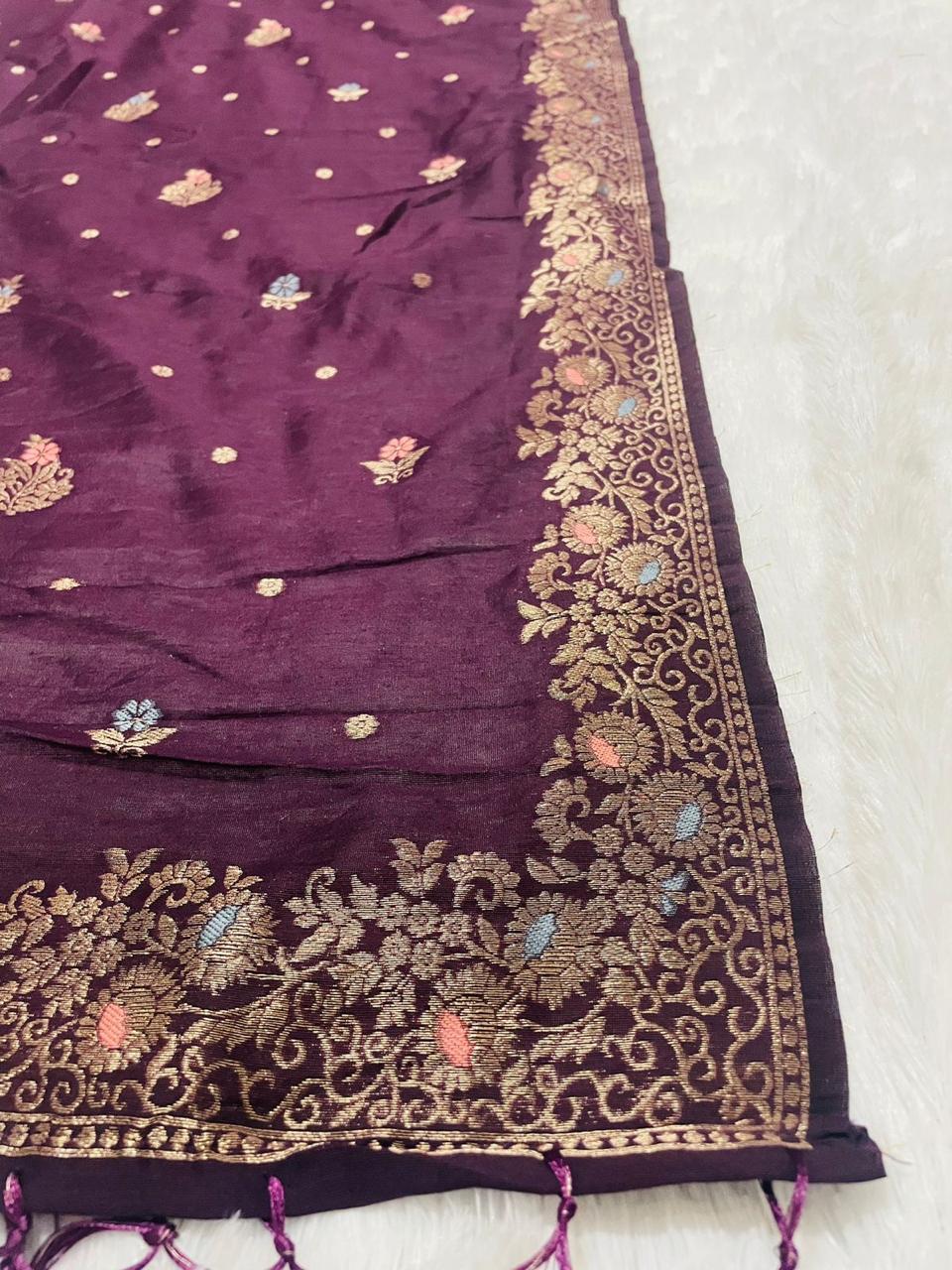 Purple  Banarasi cotton dupatta