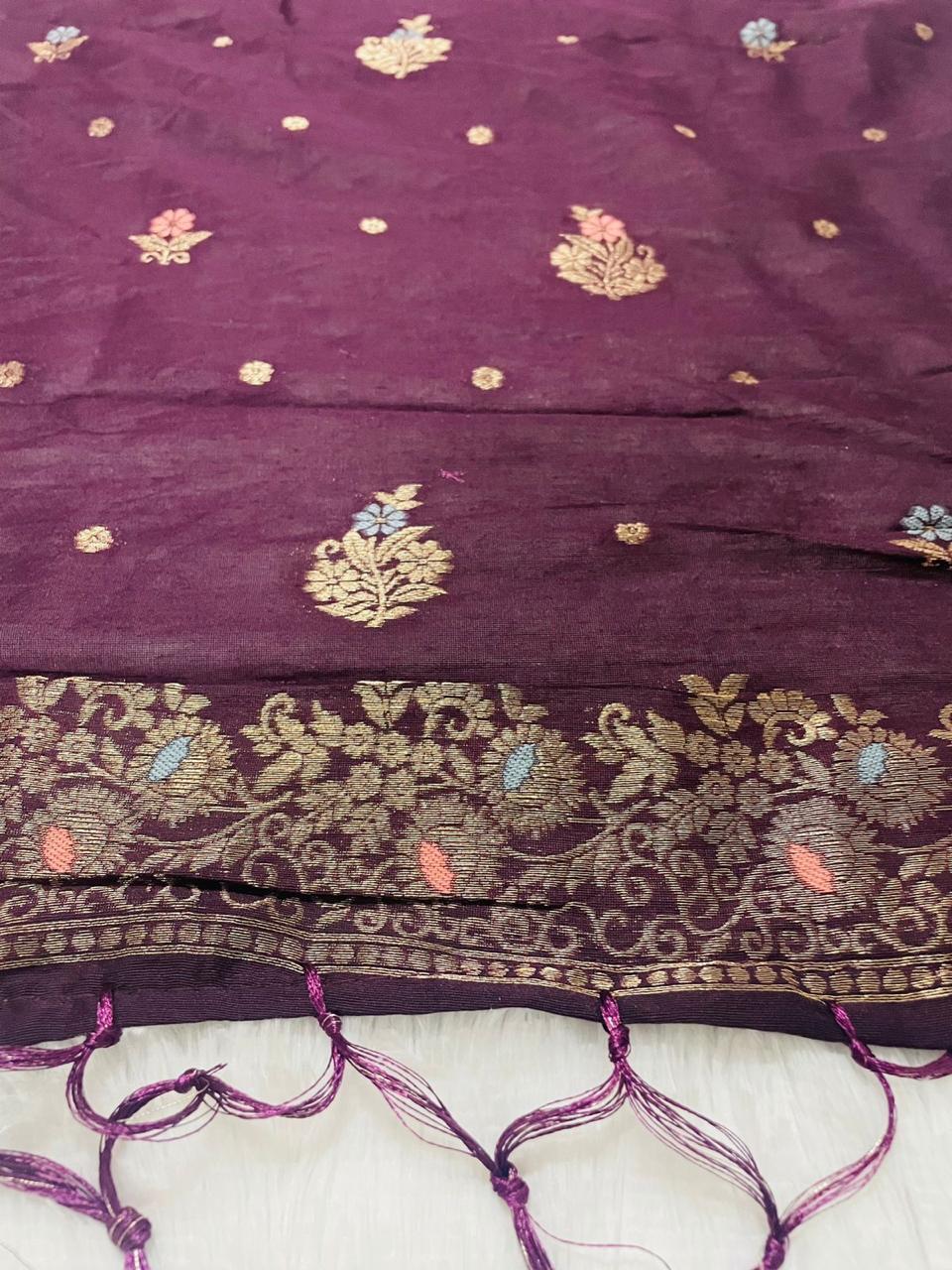 Purple  Banarasi cotton dupatta