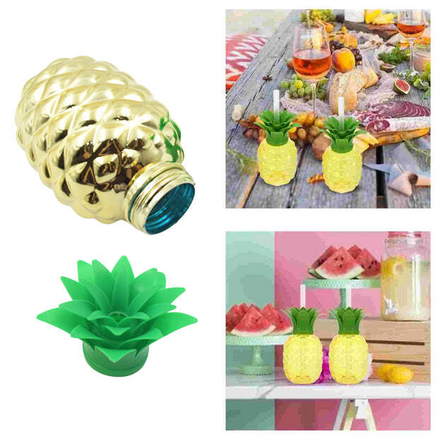 LASTIC PINEAPPLE CUPS WITH STRAW PINEAPPLE PARTY FAVORS SUMMER HAWAIIAN AND BEACH PARTY DECORATIONS FOR KIDS ADULTS WITH BROWN BOX(1 PC)