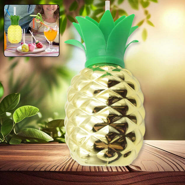 LASTIC PINEAPPLE CUPS WITH STRAW PINEAPPLE PARTY FAVORS SUMMER HAWAIIAN AND BEACH PARTY DECORATIONS FOR KIDS ADULTS WITH BROWN BOX(1 PC)
