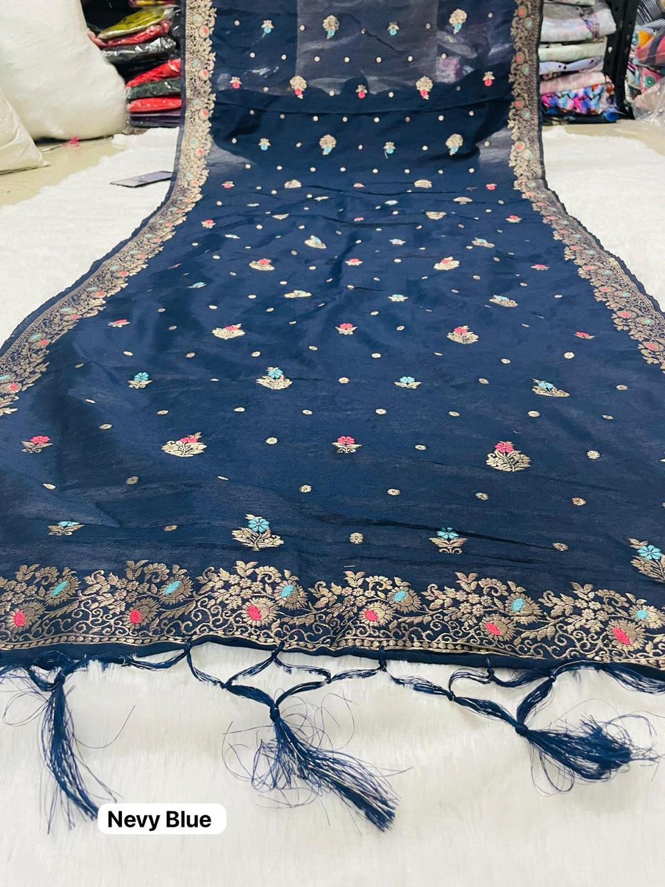 Navy Blue Banarasi cotton dupatta