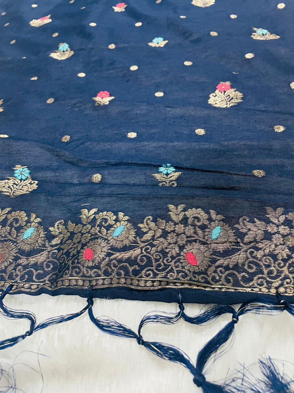 Navy Blue Banarasi cotton dupatta