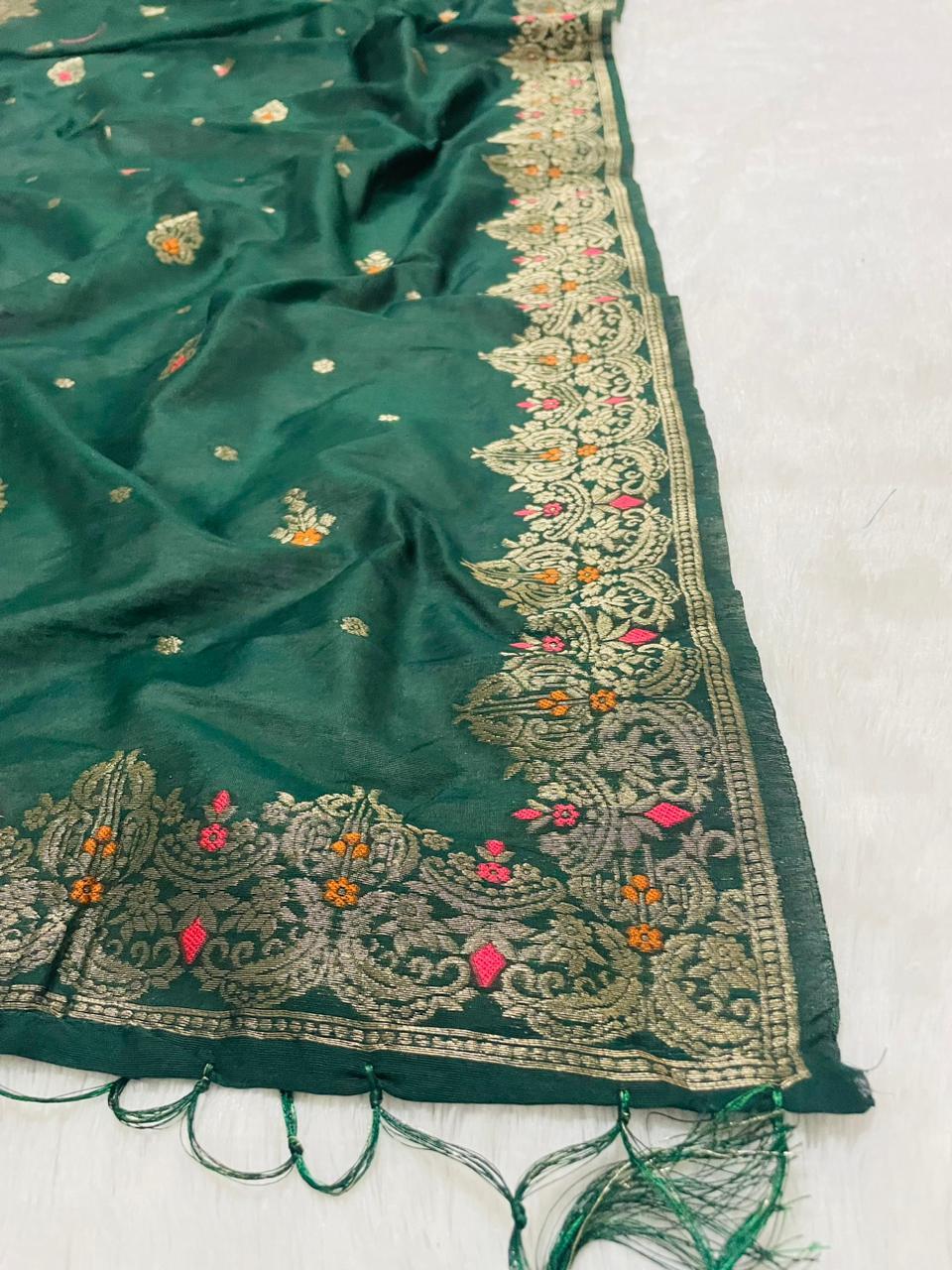 Green cotton dupatta