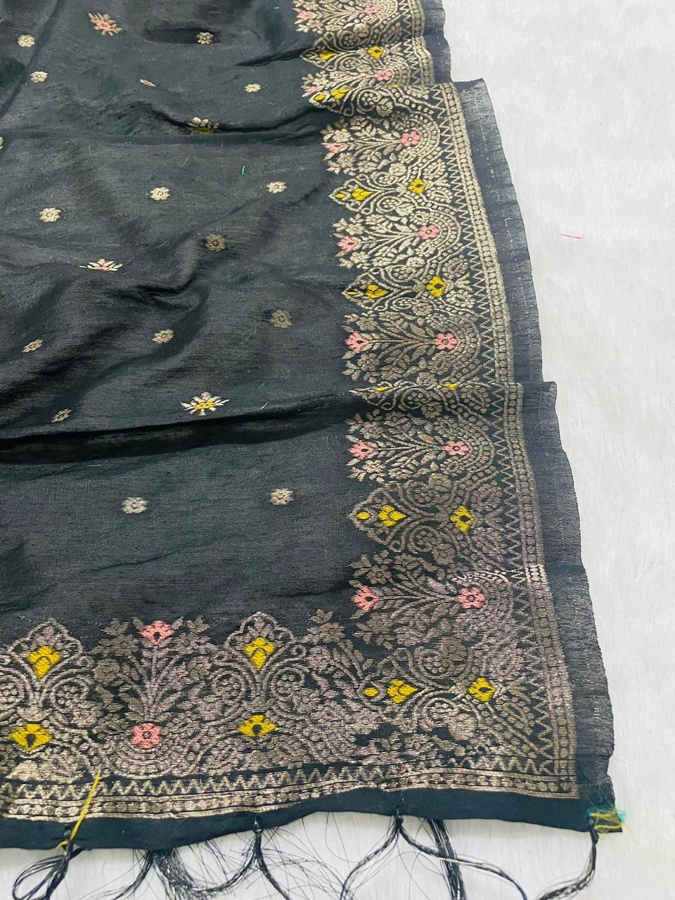 Black Cotton Silk Dupatta