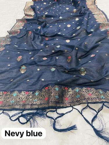 Navy Blue cotton Silk dupatta