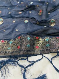 Navy Blue cotton Silk dupatta