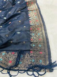 Navy Blue cotton Silk dupatta