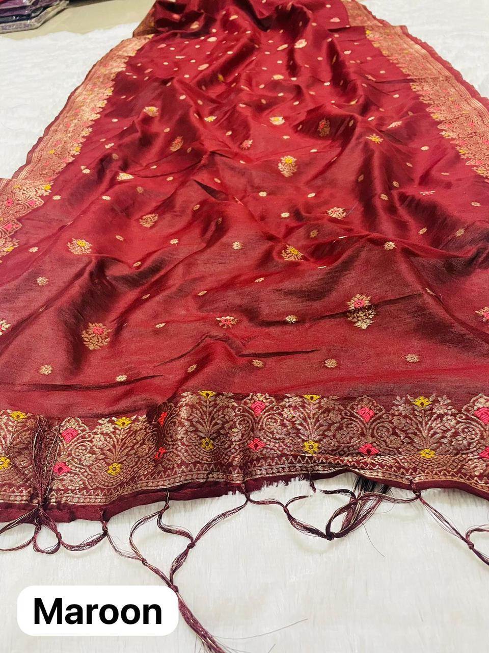 Maroon Cotton Silk  Dupatta