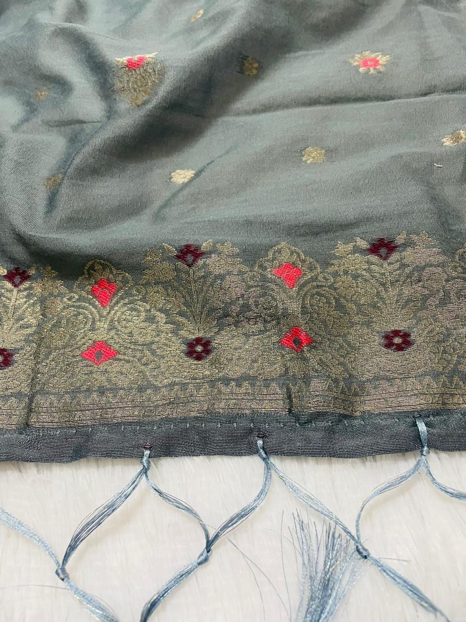 Grey cotton Silk dupatta