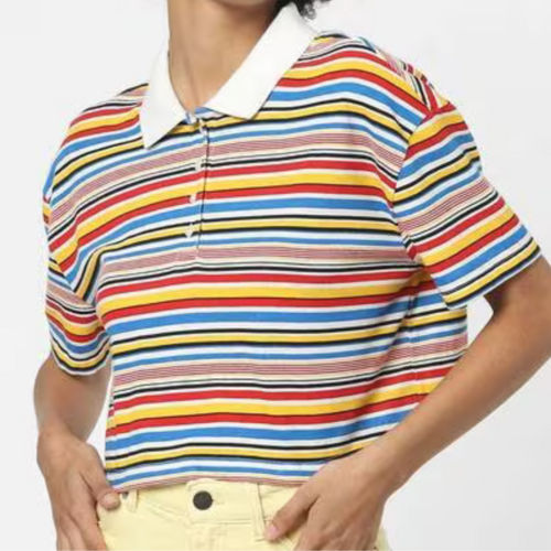 Premium Stripped Polo Crop Top For Womens