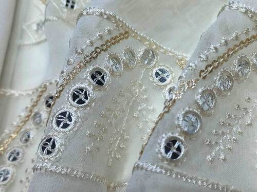 Lace mirror work embroidery