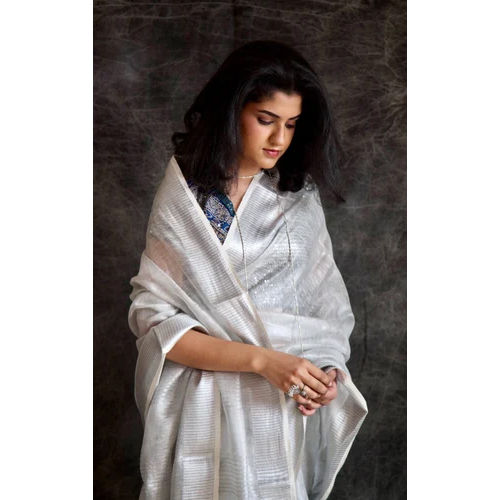 Linen Tissue Saree - Color: White