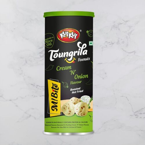 Foxnut Cream and Onion - Makhana Can (Tinned), Calcium & Protein Rich, Gluten-Free, Roasted with Olive Oil, Low Cholesterol & Trans Fat Free