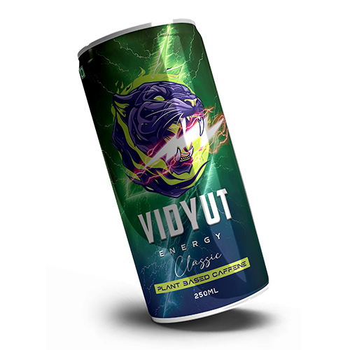 Vidyut Carbonated Energy Drink - 0% Alcohol, Plant-Based Caffeine | Sweet Taste, Can (Tinned) Packaging, Instant Energy Boost