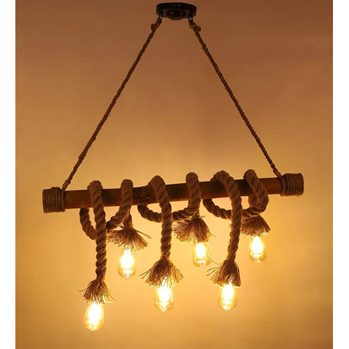 Bamboo Six Rope Hanging Light - Glass Material, Different Available Sizes, White Color | Electric Power Source