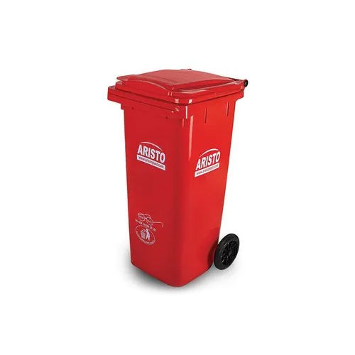 Plastic Red Waste Bin With Wheel