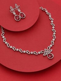 Designer Silver CZ Necklace - Sterling Silver, Necklace Length 20.5 cm, Necklace Width 2 cm, Earring Length 3 cm, Earring Width 1 cm | Channel Set Cubic Zirconia, Unisex Elegance