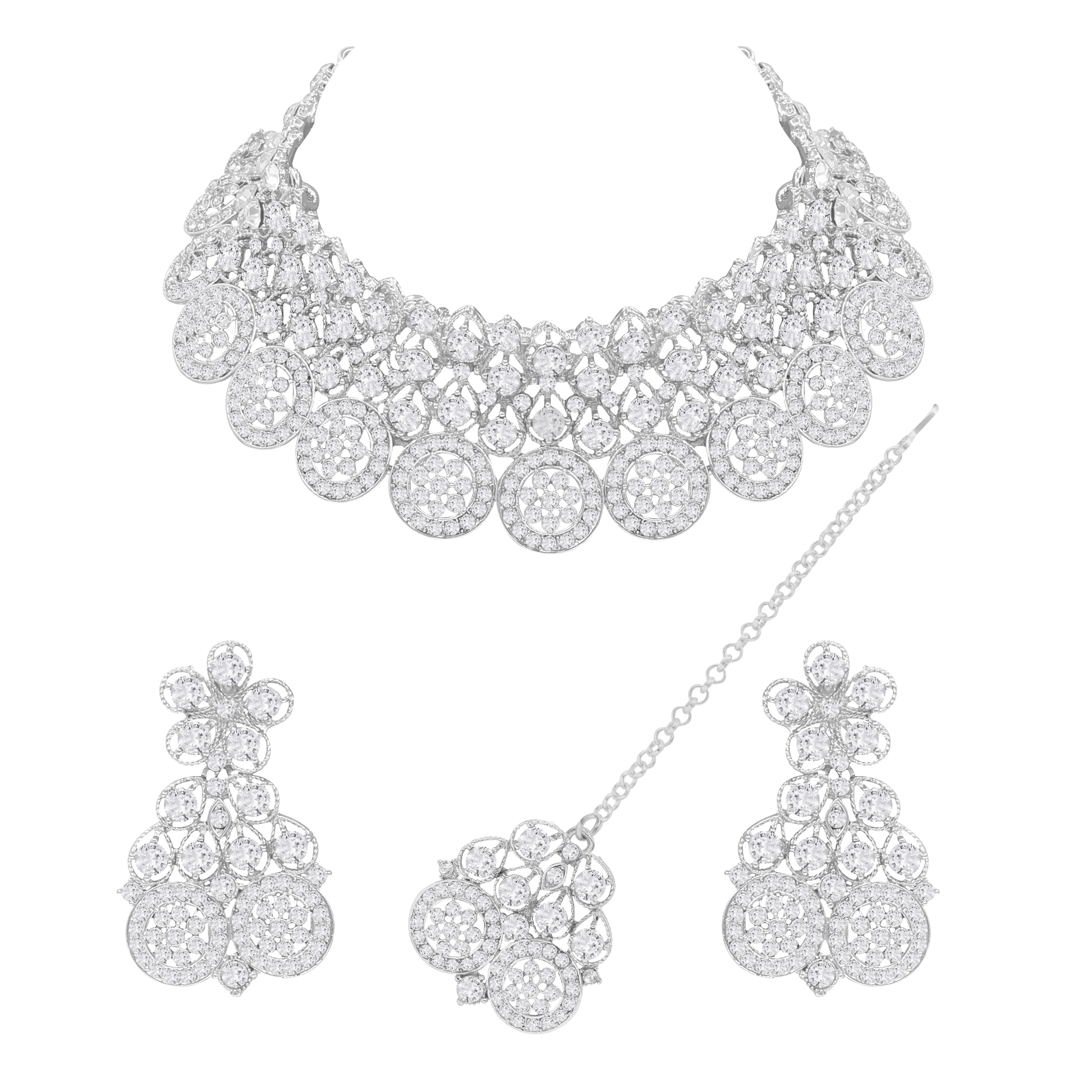 Luminous Round-Cut Austrian Diamond Choker Necklace Set