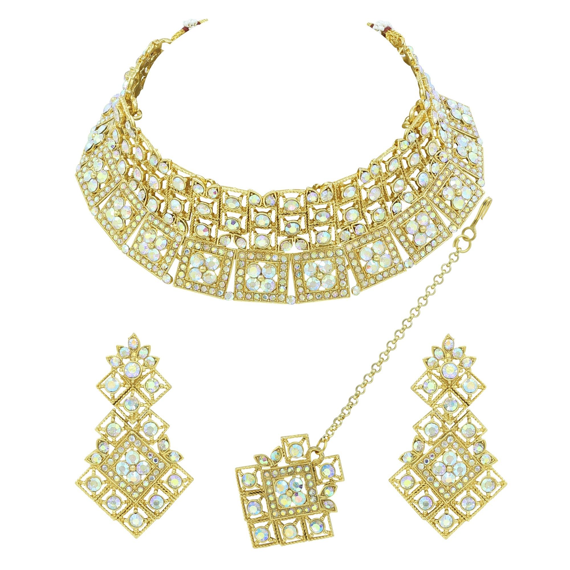 Charm Square Choker Austrian Diamond Necklace Set