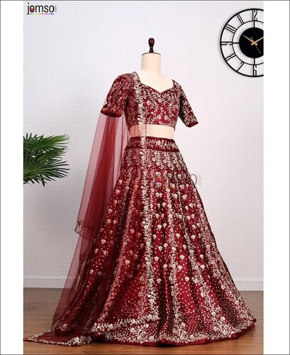 Dark Maroon Silk Lehenga Choli