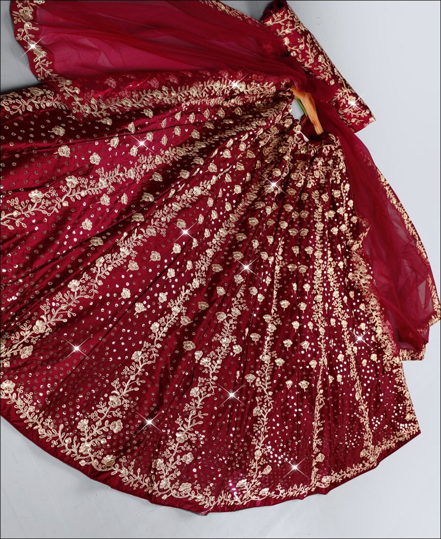 Dark Maroon Silk Lehenga Choli