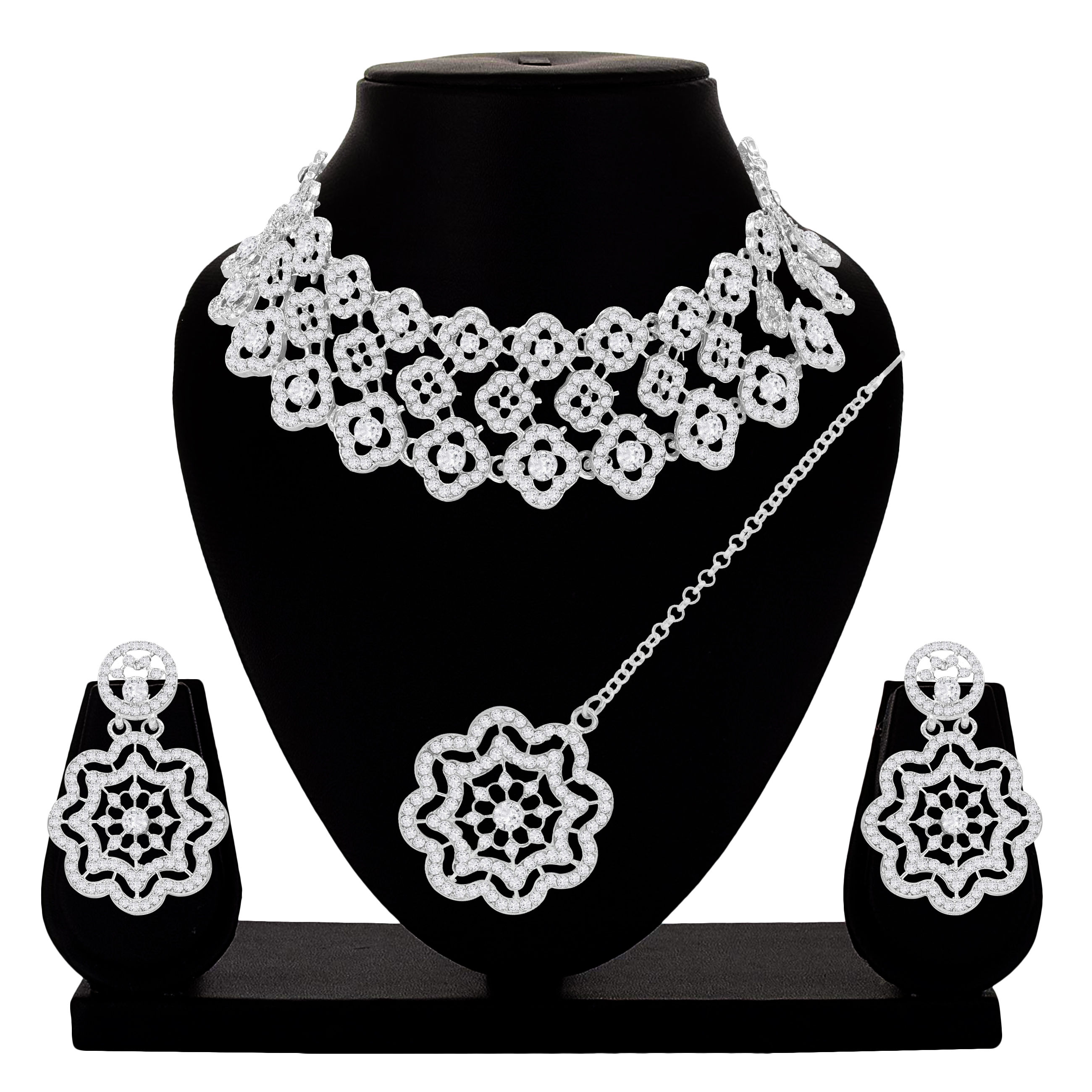 Floral Luster - Austrian Stone Silver Plated Choker Set